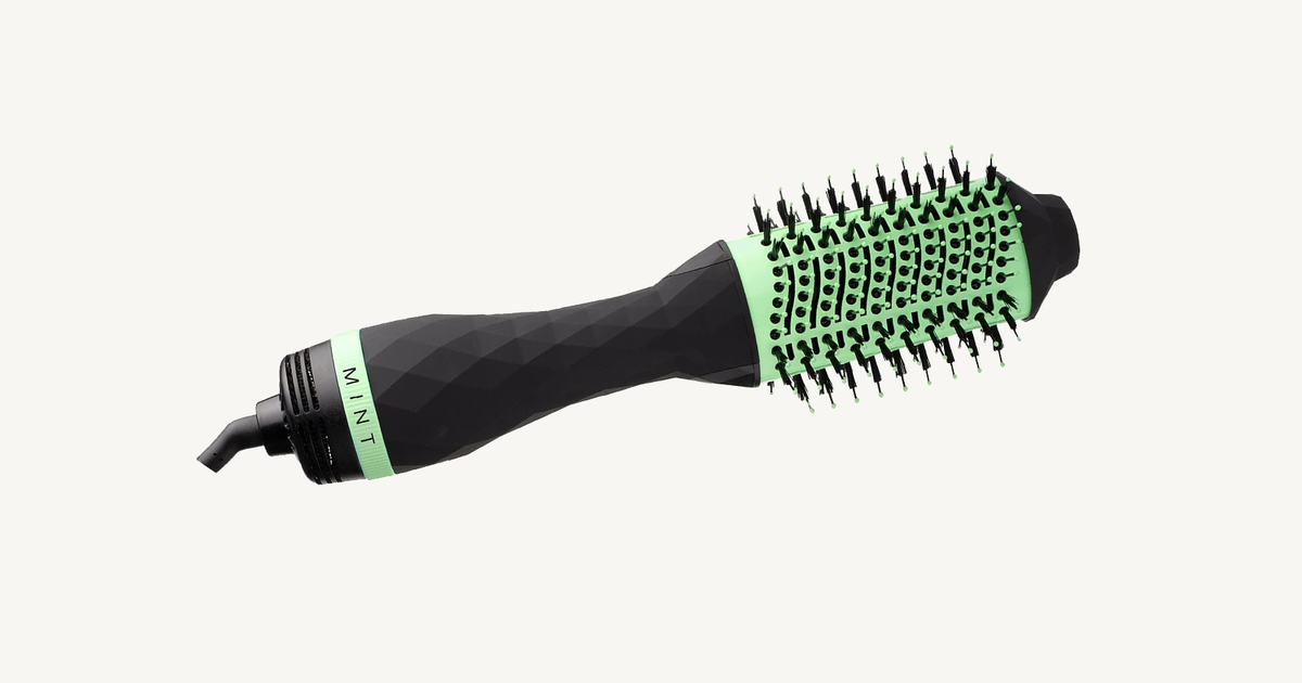 MINT blow dryer brush with mint green ceramic barrel and mixed bristles
